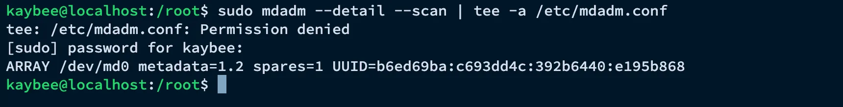 mdadm –detail –scan output being appended to /etc/mdadm.conf